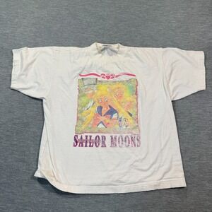 VTG Sailor MoonShirt Crop Shirt Women M White 90s Anime Pretty Soldier Tee 18x20